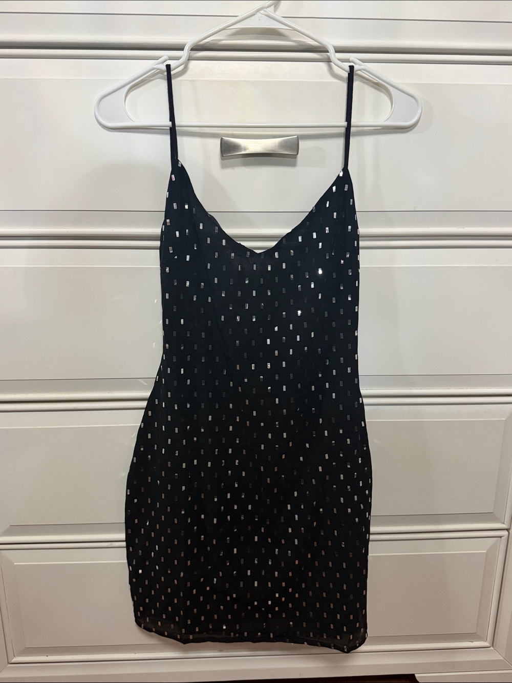 Black Mini Slip Dress with Silver Accents